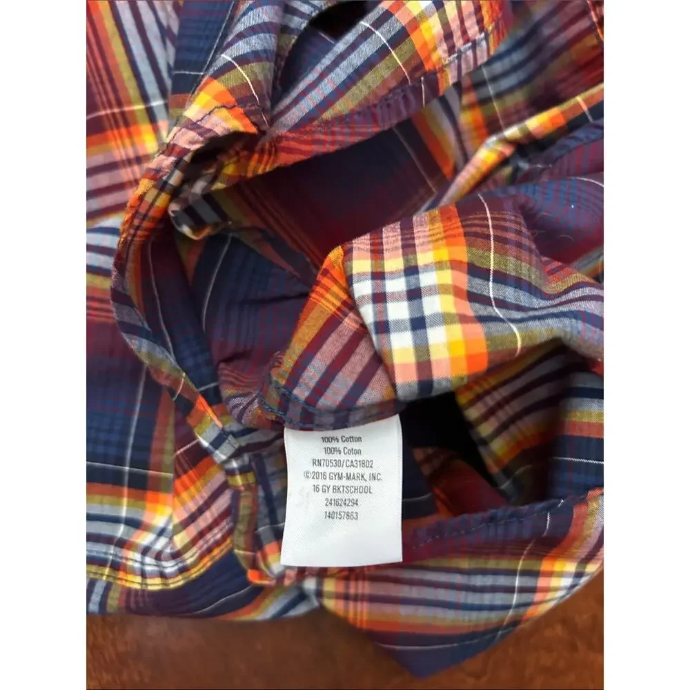 Gymboree Kid’s Plaid Button-Down Shirt in Navy, Red& Yellow, Size L (10-12)